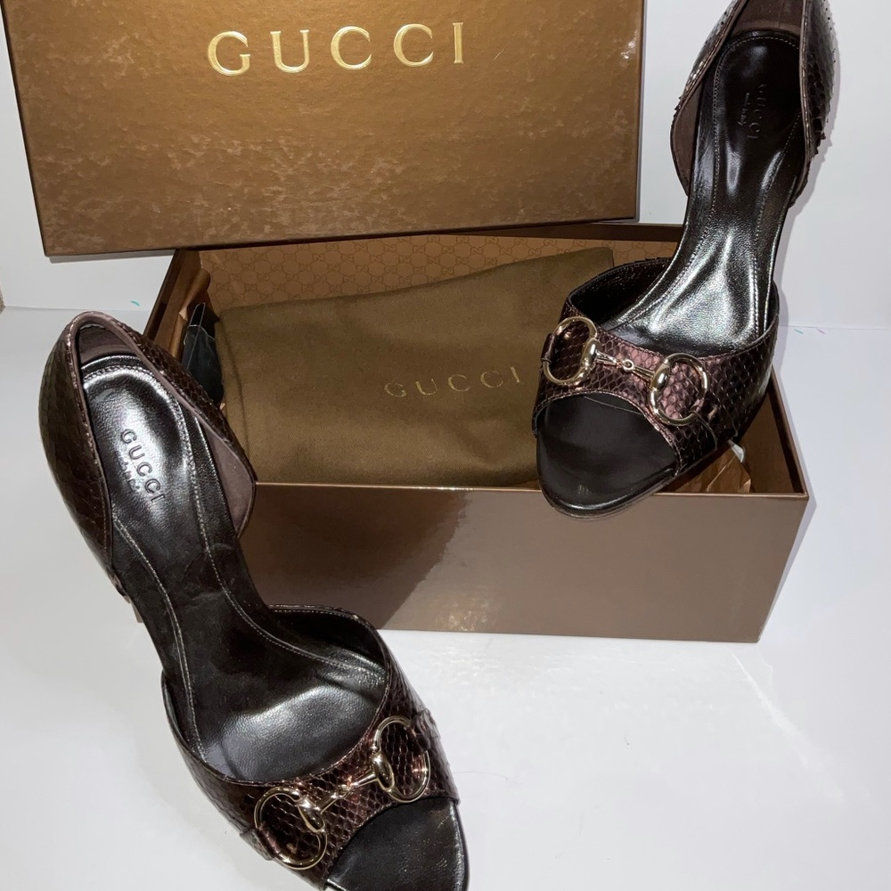 NWT Gucci Metallic Bronze Snake Skin Heels Size 9.5